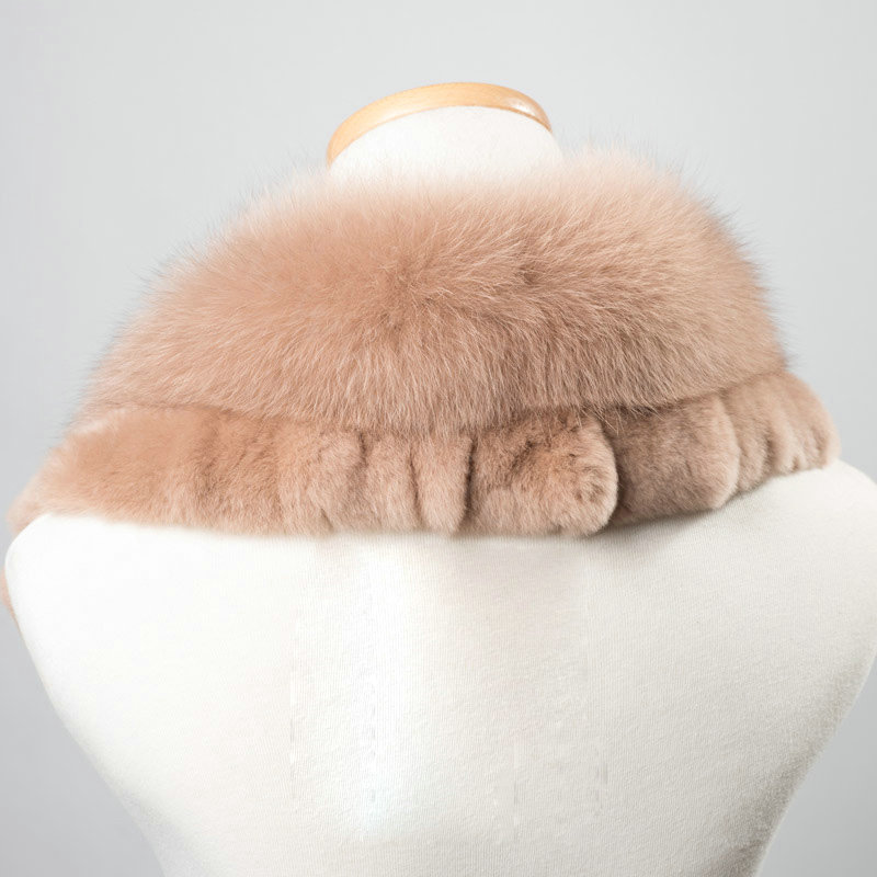 Luxury Short Fox Fur Scarf Women Winter Warm Neck Wrap Rex Rabbit Fur Collar - Camel