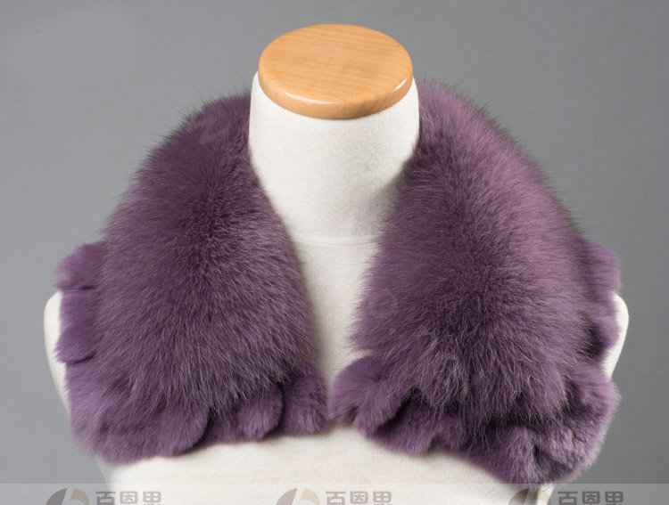Luxury Short Fox Fur Scarf Women Winter Warm Neck Wrap Rex Rabbit Fur Collar - Light Purple