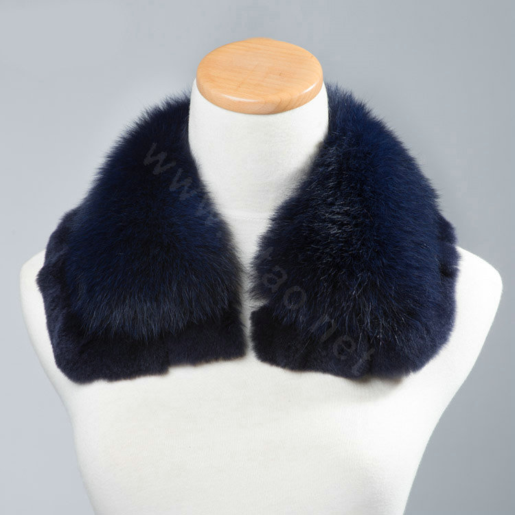 Luxury Short Fox Fur Scarf Women Winter Warm Neck Wrap Rex Rabbit Fur Collar - Navy
