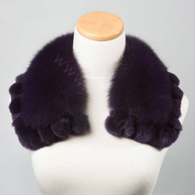 Luxury Short Fox Fur Scarf Women Winter Warm Neck Wrap Rex Rabbit Fur Collar - Purple