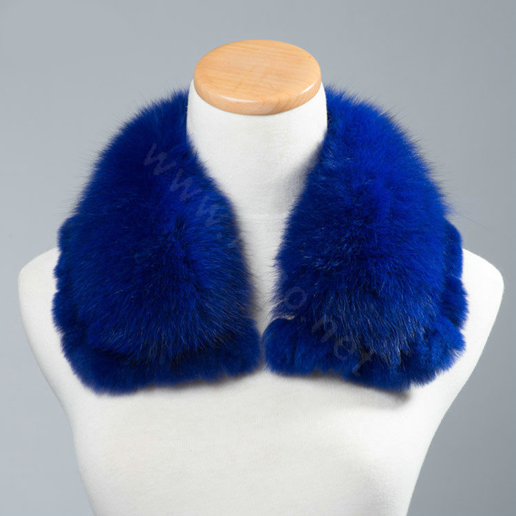 Luxury Short Fox Fur Scarf Women Winter Warm Neck Wrap Rex Rabbit Fur Collar - Sapphire blue