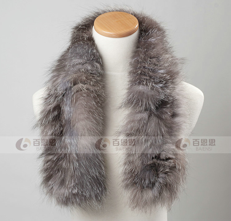 Luxury Short Silver Fox Fur Scarf Women Winter Warm Neck Wrap Fox Fur Collar - Gray