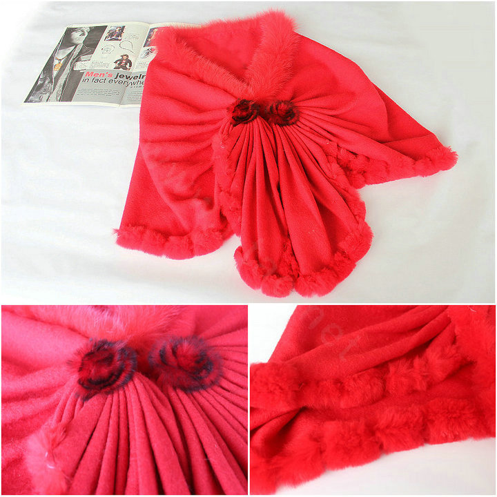 Luxury Wool Shawls Fox fur Thicken Scarf Women Winter Warm Solid Color Pashmina Bride Poncho - Red