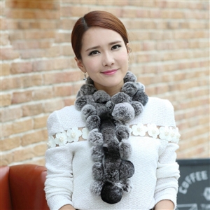 The New Rex Rabbit Fur Scarf Women Winter Neck Wrap Knitted Fur Ball Collar Muffler - Gray