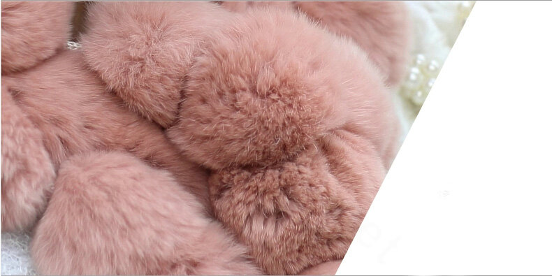 The New Rex Rabbit Fur Scarf Women Winter Neck Wrap Knitted Fur Ball Collar Muffler - Skin Red
