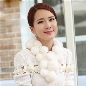 The New Rex Rabbit Fur Scarf Women Winter Neck Wrap Knitted Fur Ball Collar Muffler - White