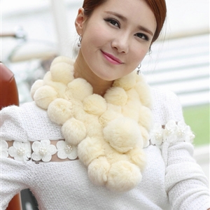 The New Rex Rabbit Fur Scarf Women Winter Neck Wrap Knitted Fur Ball Collar Muffler - Yellow