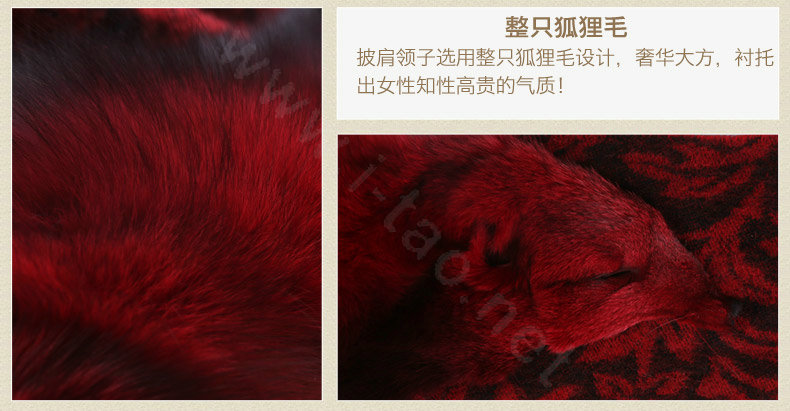 Top Grade Jacquard Weave Wool Shawls Whole Fox Fur Scarf Women Pashmina Thicken Tassels Cape - Red