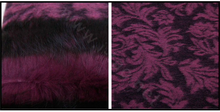 Top Grade Jacquard Weave Wool Thicken Shawls Rex Rabbit Fur Scarf Women Pashmina Cape - Purple