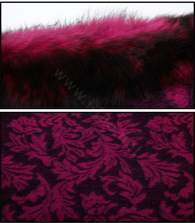 Top Grade Jacquard Weave Wool Thicken Shawls Rex Rabbit Fur Scarf Women Pashmina Cape - Rose