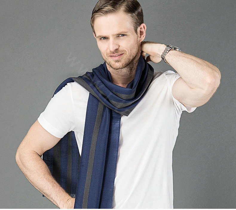 Top Grade Long Britain Lattice Wool Scarf Man Winter Thicken Cashmere Muffler - Blue+Gray