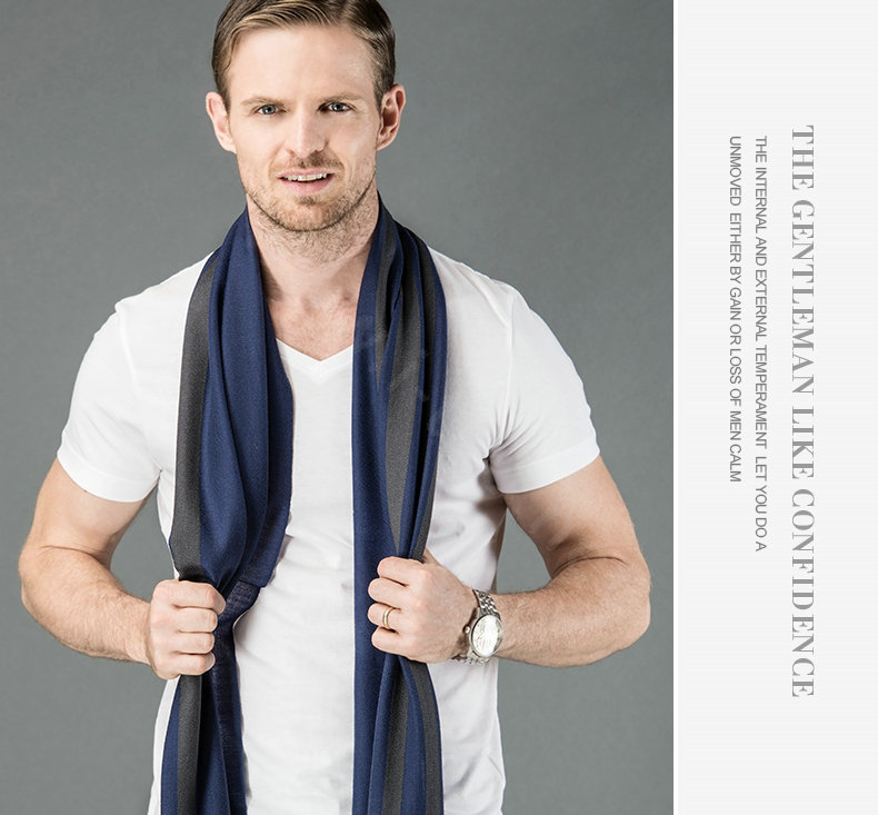 Top Grade Long Britain Lattice Wool Scarf Man Winter Thicken Cashmere Muffler - Blue+Gray