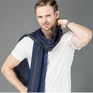 Top Grade Long Britain Lattice Wool Scarf Man Winter Thicken Cashmere Muffler - Blue+Gray