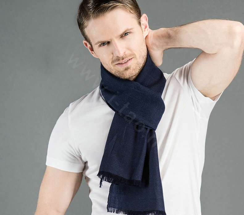 Top Grade Long Britain Lattice Wool Scarf Man Winter Thicken Cashmere Muffler - Blue