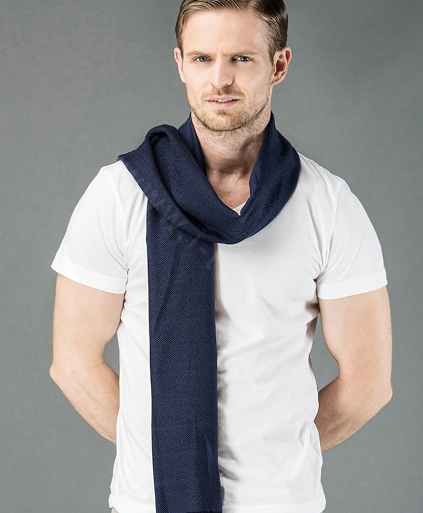 Top Grade Long Britain Lattice Wool Scarf Man Winter Thicken Cashmere Muffler - Blue