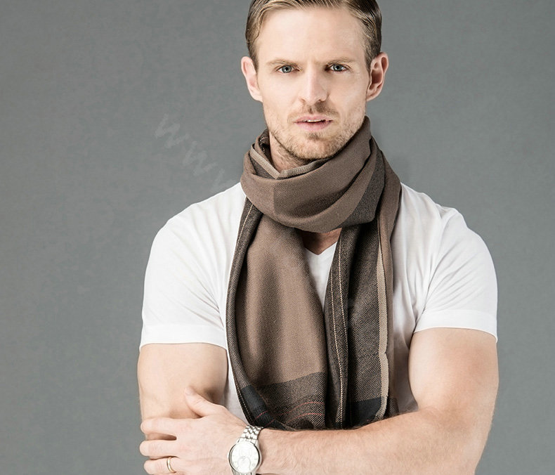 Top Grade Long Britain Lattice Wool Scarf Man Winter Thicken Cashmere Muffler - Coffee