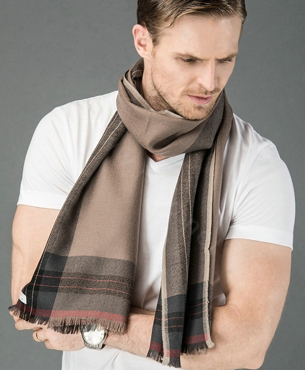 Top Grade Long Britain Lattice Wool Scarf Man Winter Thicken Cashmere Muffler - Coffee