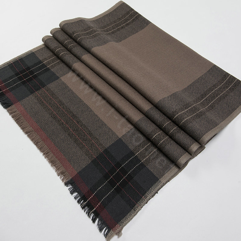 Top Grade Long Britain Lattice Wool Scarf Man Winter Thicken Cashmere Muffler - Coffee
