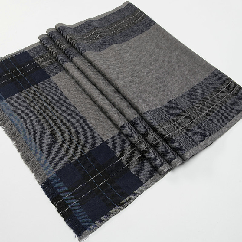 Top Grade Long Britain Lattice Wool Scarf Man Winter Thicken Cashmere Muffler - Gray