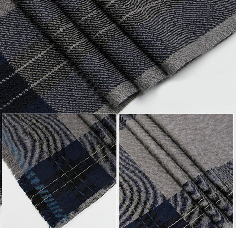 Top Grade Long Britain Lattice Wool Scarf Man Winter Thicken Cashmere Muffler - Gray