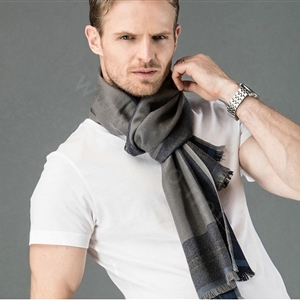 Top Grade Long Britain Lattice Wool Scarf Man Winter Thicken Cashmere Muffler - Gray