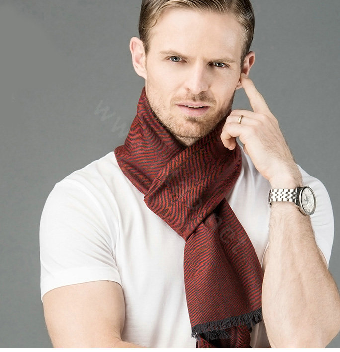 Top Grade Long Britain Lattice Wool Scarf Man Winter Thicken Cashmere Muffler - Jujube Red