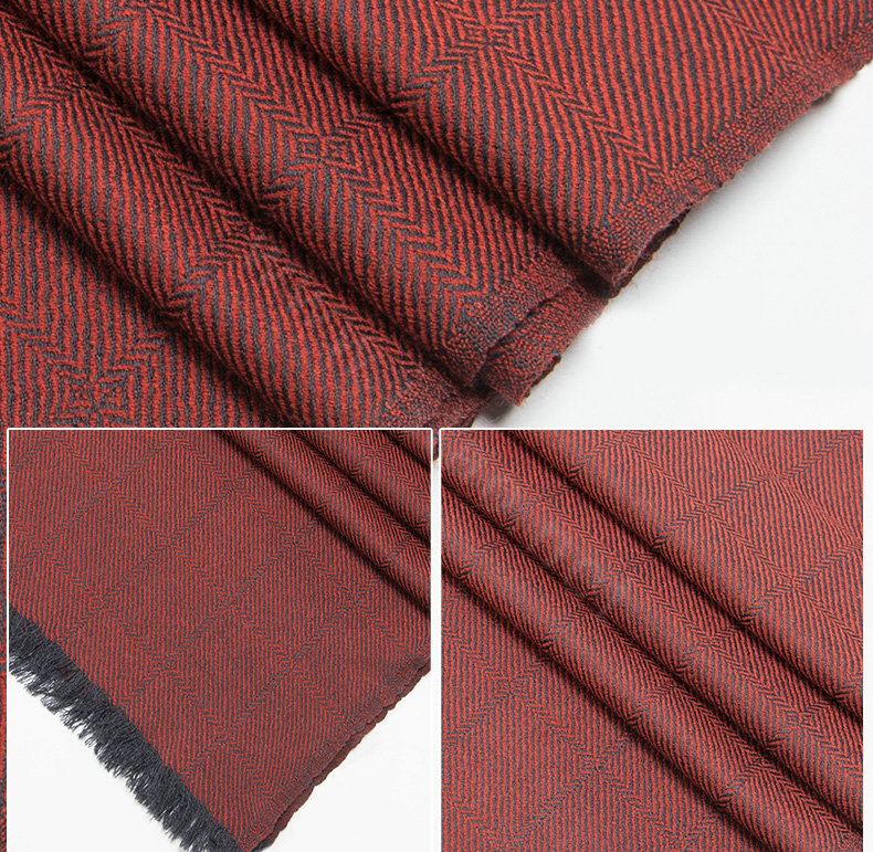 Top Grade Long Britain Lattice Wool Scarf Man Winter Thicken Cashmere Muffler - Jujube Red