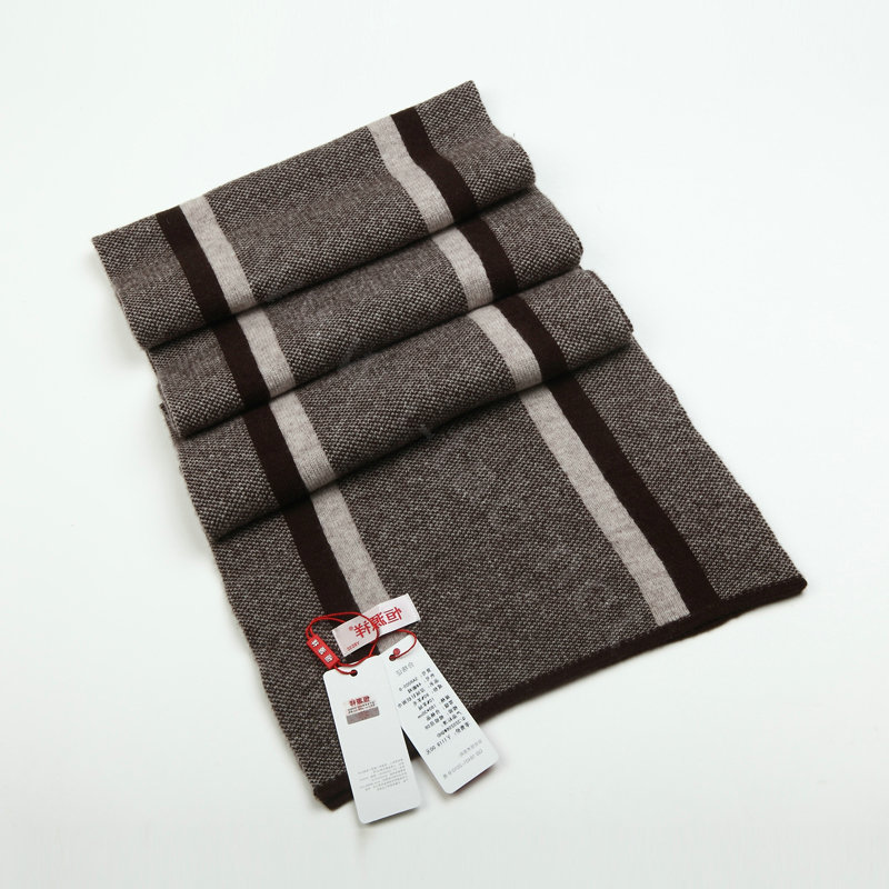 Top Grade Long Britain Stripe Wool Scarf Man Winter Thicken Cashmere Knitting Muffler - Coffee