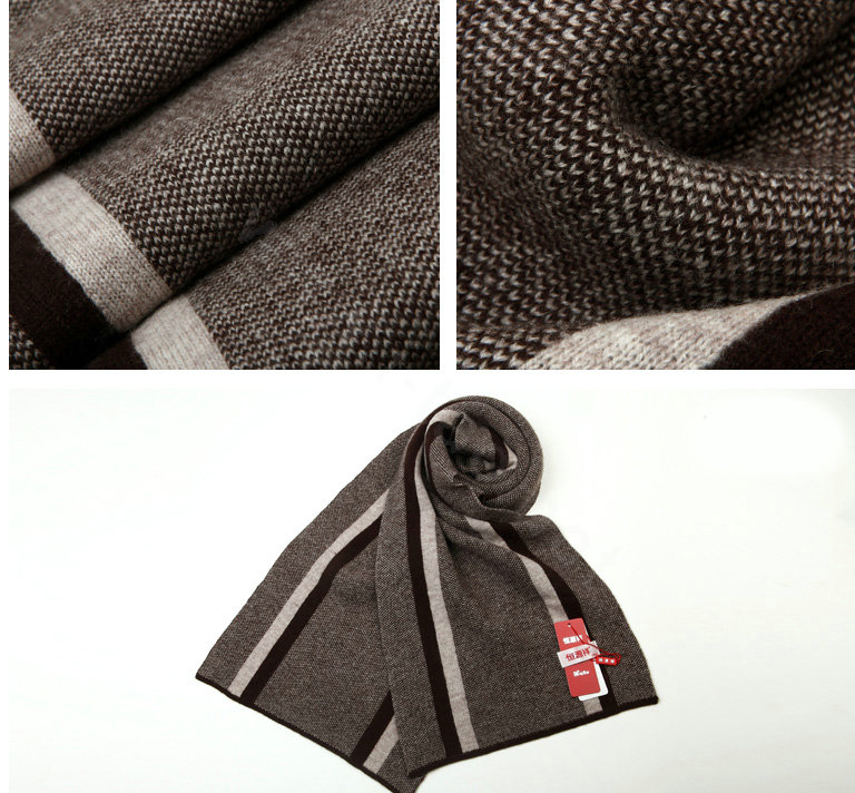 Top Grade Long Britain Stripe Wool Scarf Man Winter Thicken Cashmere Knitting Muffler - Coffee