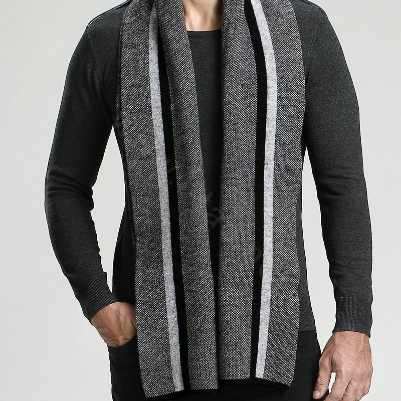 Top Grade Long Britain Stripe Wool Scarf Man Winter Thicken Cashmere Knitting Muffler - Dark Gray
