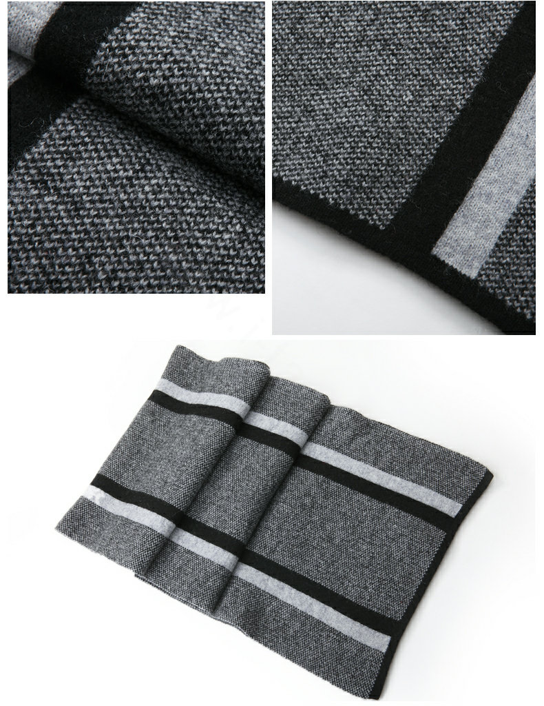 Top Grade Long Britain Stripe Wool Scarf Man Winter Thicken Cashmere Knitting Muffler - Dark Gray