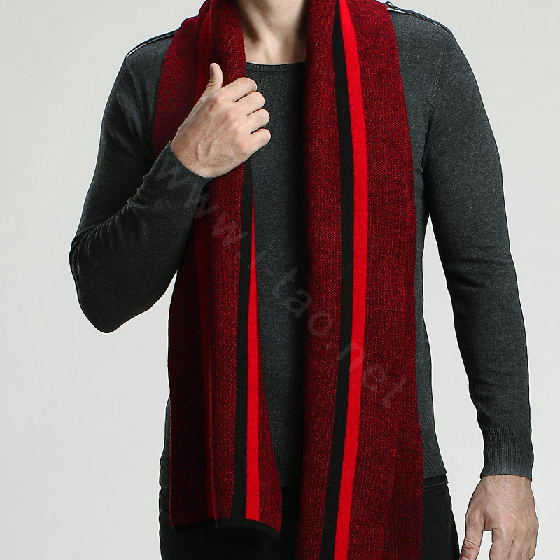 Top Grade Long Britain Stripe Wool Scarf Man Winter Thicken Cashmere Knitting Muffler - Red
