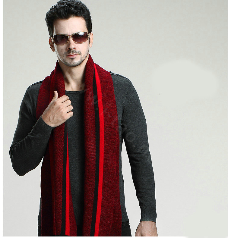Top Grade Long Britain Stripe Wool Scarf Man Winter Thicken Cashmere Knitting Muffler - Red