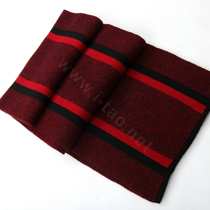 Top Grade Long Britain Stripe Wool Scarf Man Winter Thicken Cashmere Knitting Muffler - Red