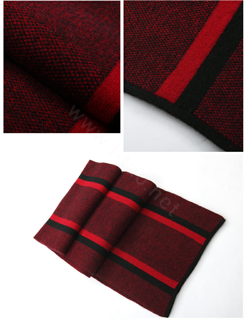 Top Grade Long Britain Stripe Wool Scarf Man Winter Thicken Cashmere Knitting Muffler - Red