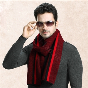 Top Grade Long Britain Stripe Wool Scarf Man Winter Thicken Cashmere Knitting Muffler - Red