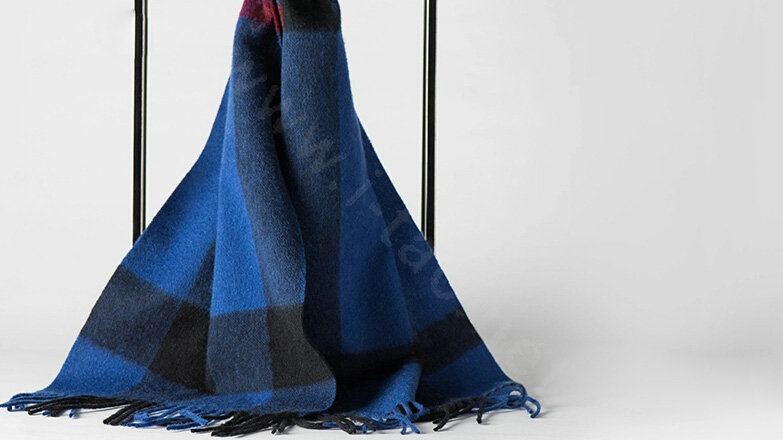 Top Grade Long Lattice Wool Scarf Women Winter Thicken Cashmere Tassels Shawls - Blue