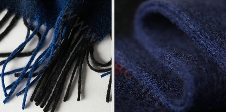 Top Grade Long Lattice Wool Scarf Women Winter Thicken Cashmere Tassels Shawls - Blue