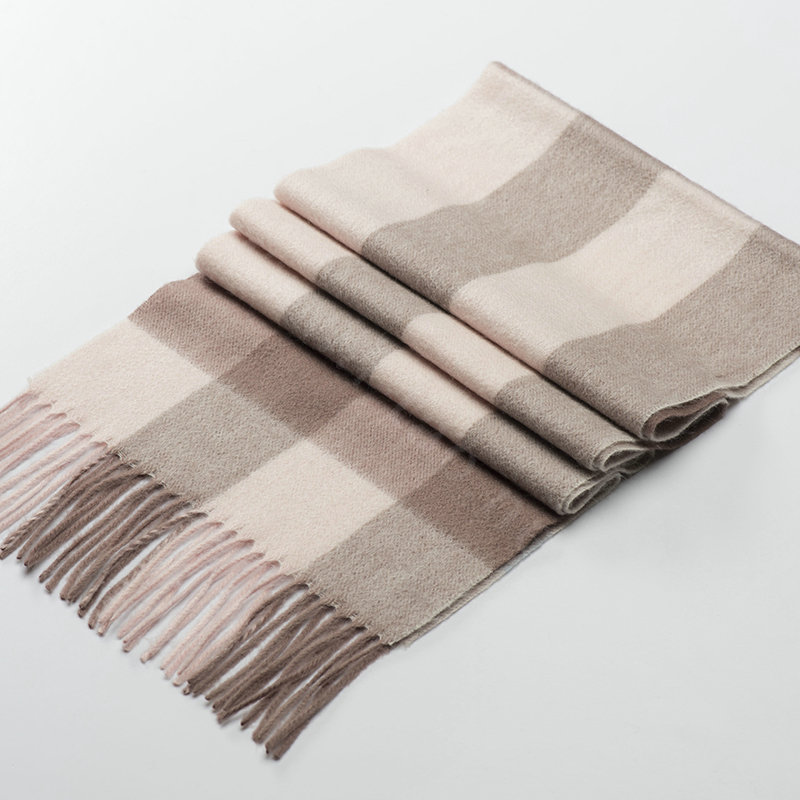 Top Grade Long Lattice Wool Scarf Women Winter Thicken Cashmere Tassels Shawls - Camel+Pink