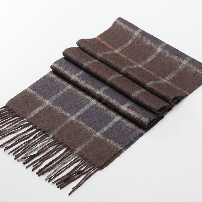 Top Grade Long Lattice Wool Scarf Women Winter Thicken Cashmere Tassels Shawls - Coffee