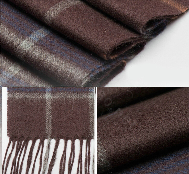 Top Grade Long Lattice Wool Scarf Women Winter Thicken Cashmere Tassels Shawls - Coffee