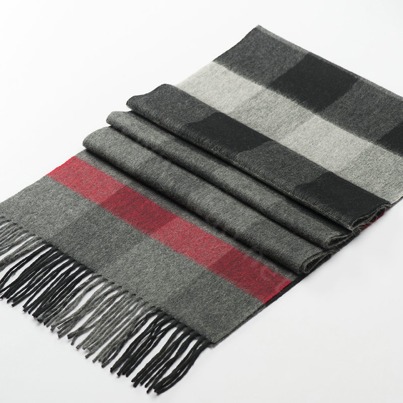 Top Grade Long Lattice Wool Scarf Women Winter Thicken Cashmere Tassels Shawls - Gray+Black