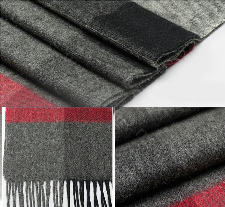 Top Grade Long Lattice Wool Scarf Women Winter Thicken Cashmere Tassels Shawls - Gray+Black