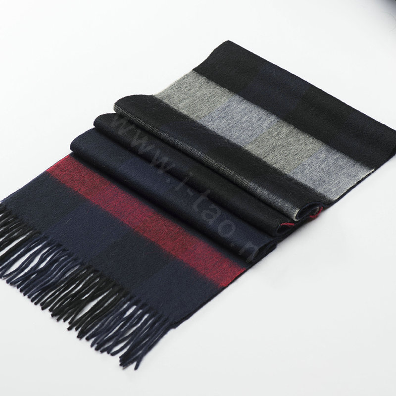 Top Grade Long Lattice Wool Scarf Women Winter Thicken Cashmere Tassels Shawls - Navy Blue