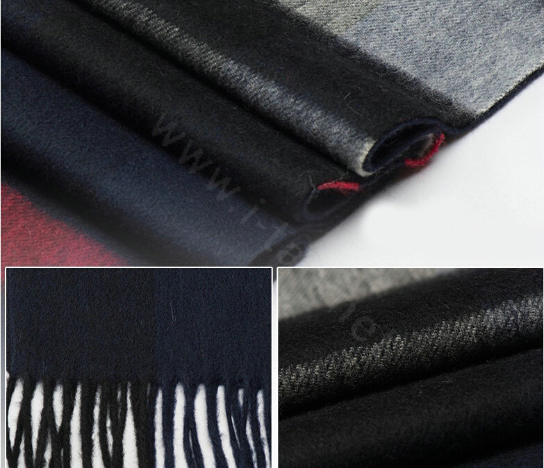 Top Grade Long Lattice Wool Scarf Women Winter Thicken Cashmere Tassels Shawls - Navy Blue