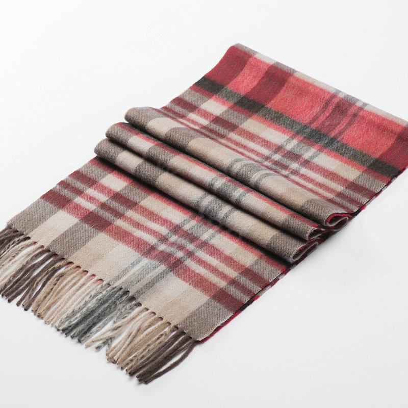 Top Grade Long Lattice Wool Scarf Women Winter Thicken Cashmere Tassels Shawls - Red+Camel