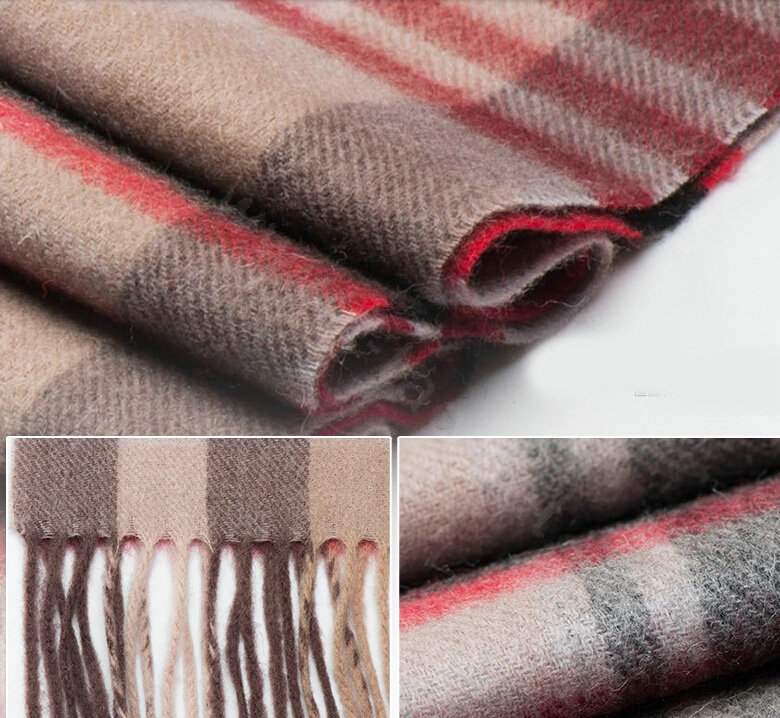 Top Grade Long Lattice Wool Scarf Women Winter Thicken Cashmere Tassels Shawls - Red+Camel