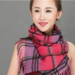 Top Grade Long Lattice Wool Scarf Women Winter Thicken Cashmere Tassels Shawls - Rose+Purple