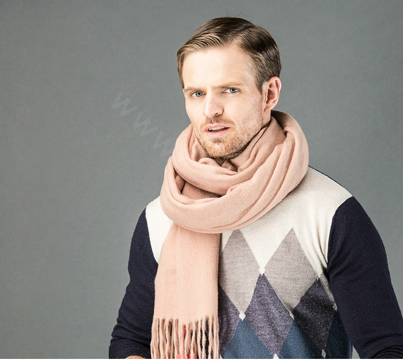 Top Grade Long Solid Color Wool Scarf Man Winter Thicken Cashmere Large Tassels Muffler - Camel