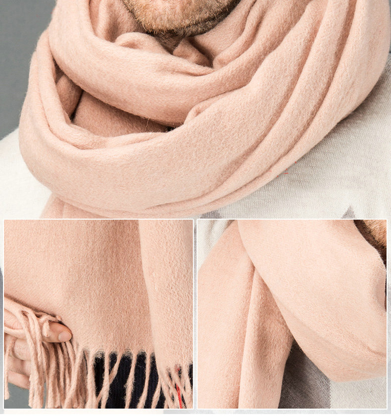 Top Grade Long Solid Color Wool Scarf Man Winter Thicken Cashmere Large Tassels Muffler - Camel